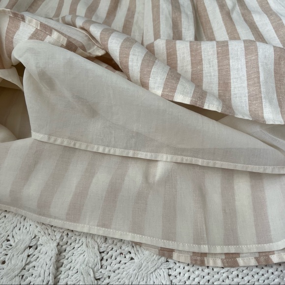Draper James Linen Blend Babydoll Dress in Awning Stripe Tan Cream Size L - Picture 10 of 14